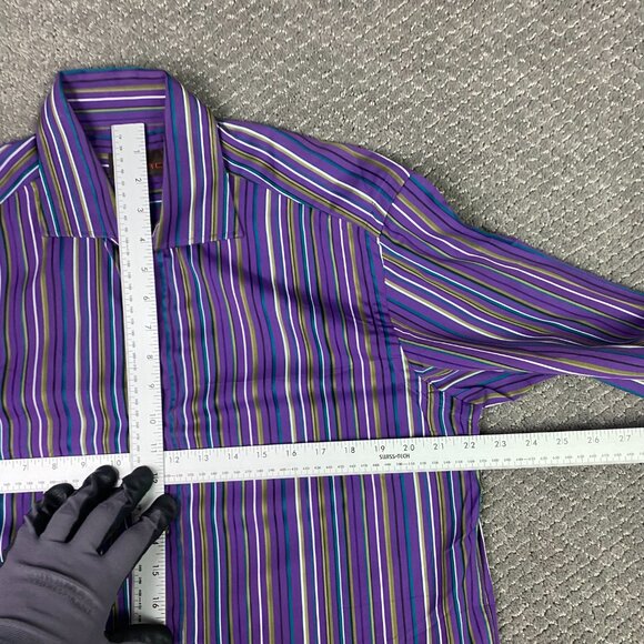 Etro Shirt Men's 40 Purple Green Gold Striped Button Down Up Cotton Milano NWOT - Picture 7 of 12